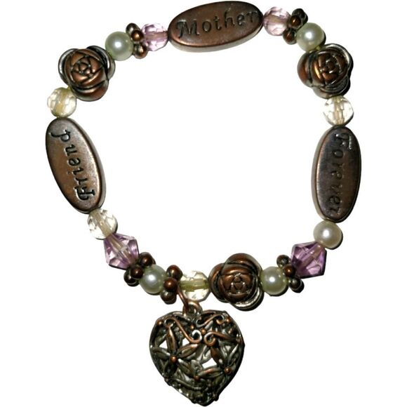 Hearts and Beads Stretch Bracelet set Silver - Picture 5 of 7